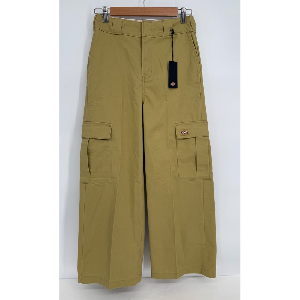 Dickies Womens Wide Leg Cargo Pants Khaki Tan High Rise Sz 2R NEW